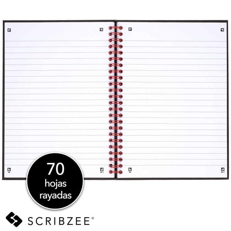 Black n' Red Notebook, Business Journal, 8-1/4"" x 5-1/4"", 70 Sheets, Ruled, Optik Paper, Scribzee App, Hardcover, Wirebound, Black (L67000) - Image 3